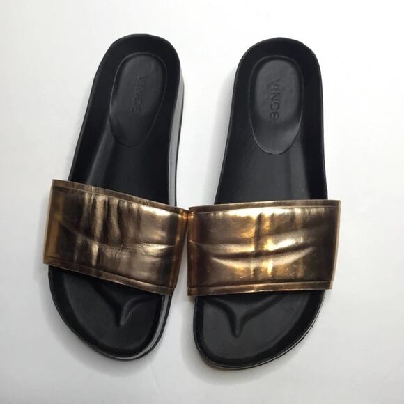 Vince Gold Metallic Westcoast Slide Sandals 8 - Picture 6 of 7